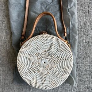 Street Level Circle Rattan Straw Crossbody Bag